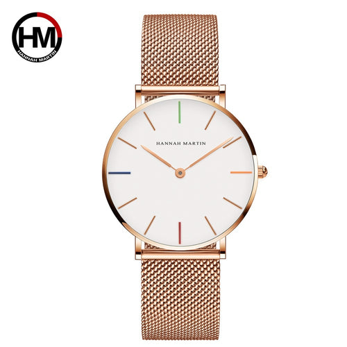 WW50 - Japan Quartz Movement High Quality 36mm hannah Martin Women Stainless Steel Mesh Rose Gold Waterproof Ladies Watch - FREE SHIPPING