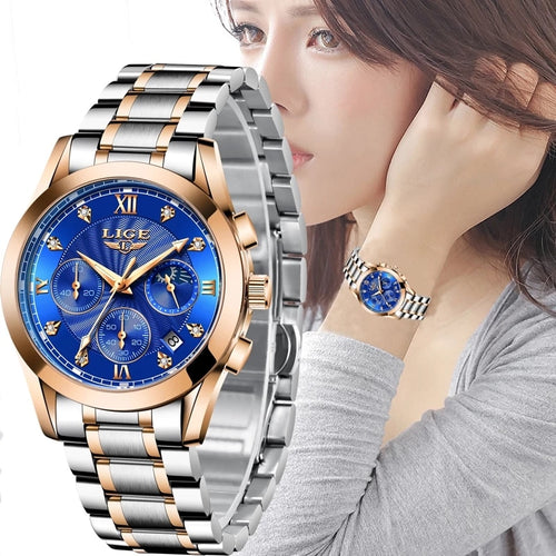 WW56 - LIGE 2021 New Women's Gold Watches Creative Fashionable Steel Bracelet Ladies Waterproof Watches - FREE SHIPPING