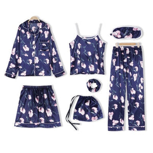 WP02 - Women Sleepwear 7pcs Pajamas for Women 2021 Spring Summer Robe Sets Women's Pajamas Large Size Sleep Tops - FREE SHIPPING