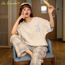 Load image into Gallery viewer, WP05 - 2021 Fashion Spring New Pajamas Sets Short Sleeve Long Pants Cartoon Printing Crew Neck Sleepwear Set - FREE SHIPPING