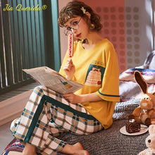 Load image into Gallery viewer, WP05 - 2021 Fashion Spring New Pajamas Sets Short Sleeve Long Pants Cartoon Printing Crew Neck Sleepwear Set - FREE SHIPPING