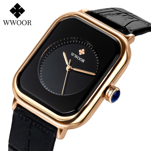 WW66 - WWOOR 2021 Women's Square Watches Top Brand Luxury Ladies Dress Quartz Wristwatch Fashion Black Leather - FREE SHIPPING