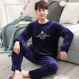 MP03 - New Style Warm Flannel Long Sleeve  Men's Pajamas Sets - FREE SHIPPING
