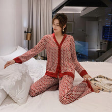 Load image into Gallery viewer, WP01 - 2021 Spring Women&#39;s Pajamas Set Luxury Style Fashion Cross Letter Print Sleepwear Silk Like Sleepwear - FREE SHIPPING