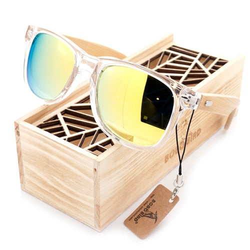 WS44 - BOBO BIRD Clear Color Wood Bamboo Sunglasses - FREE SHIPPING